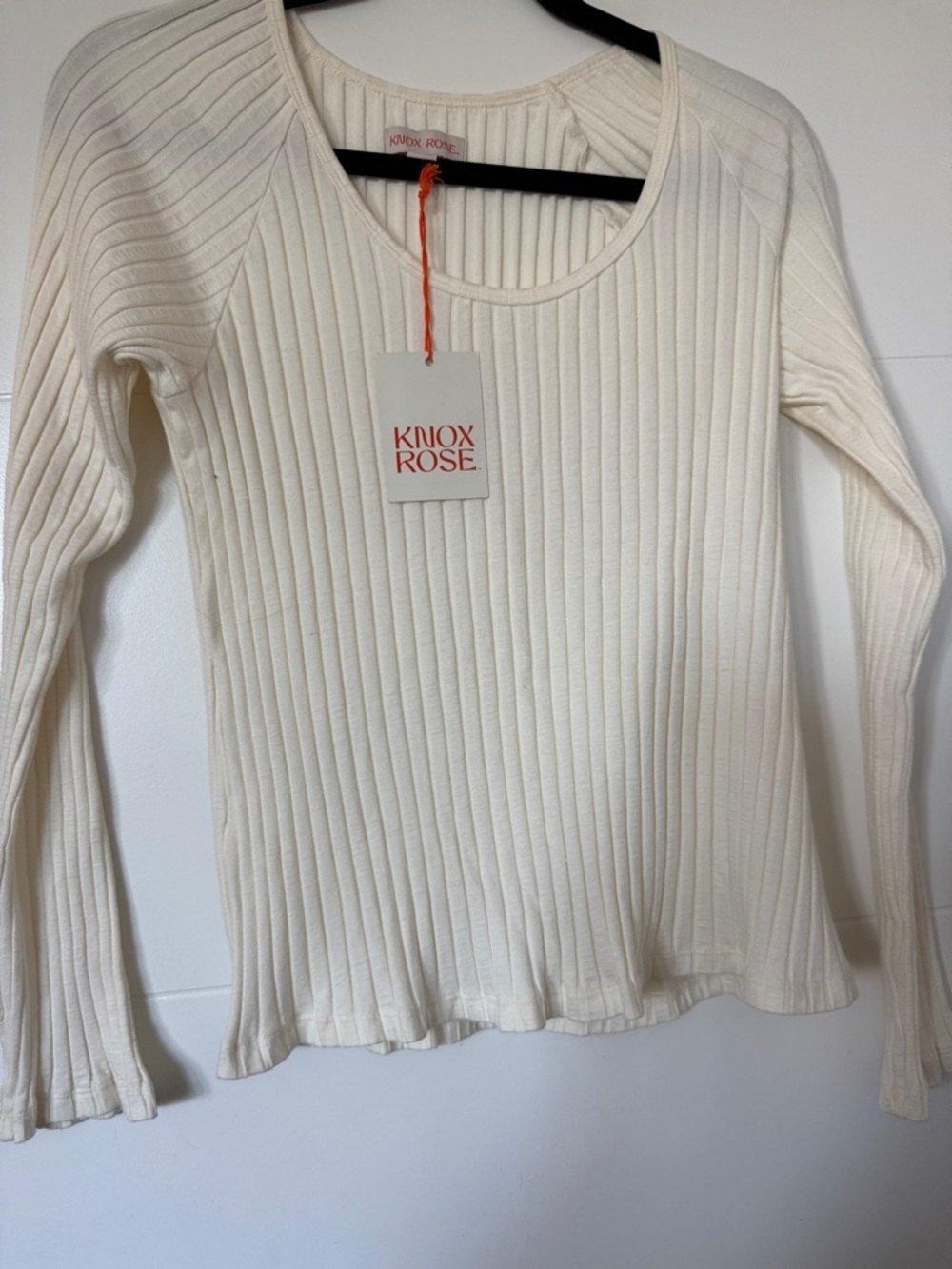 Knox Rose Ivory Ribbed Scoop Neck Long Sleeve Top